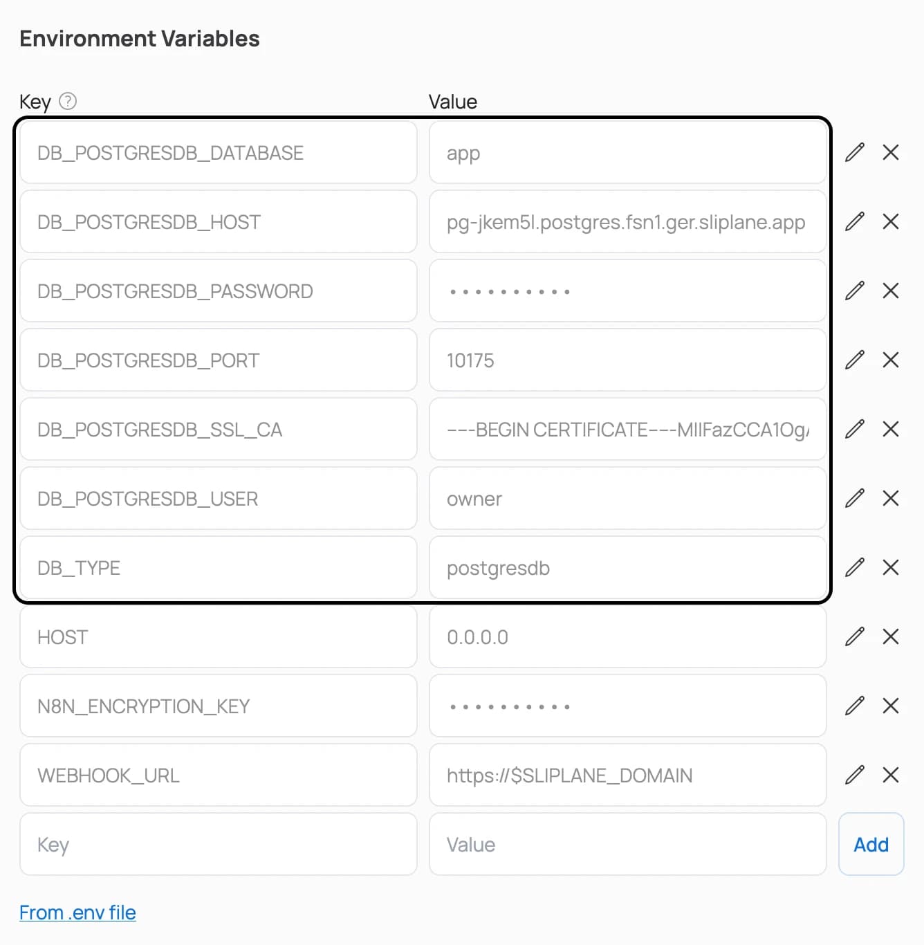 n8n environment variables on Sliplane