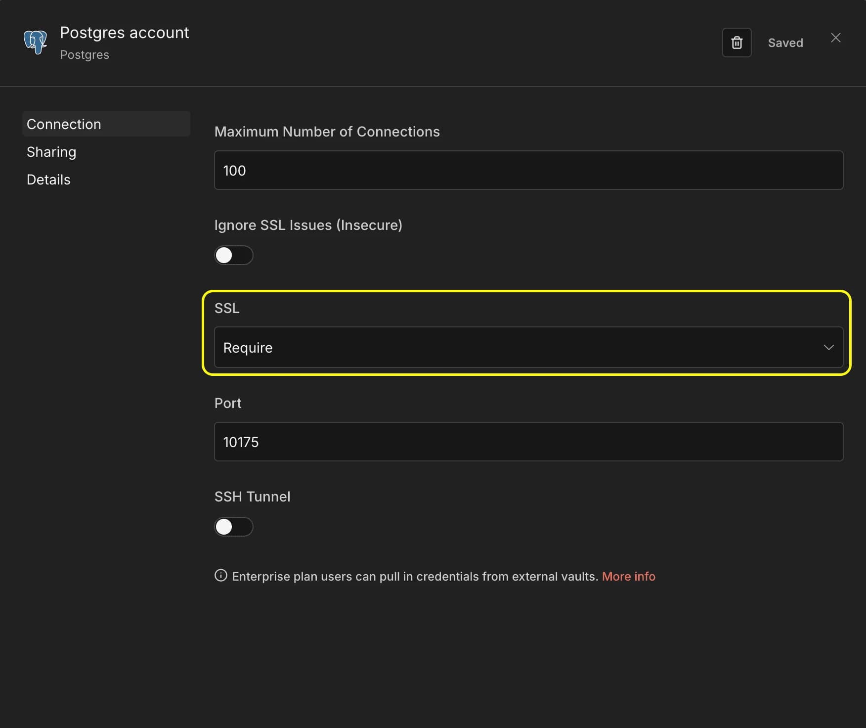 N8N Postgres SSL settings