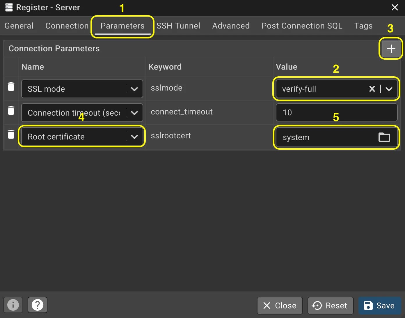 pgAdmin SSL settings